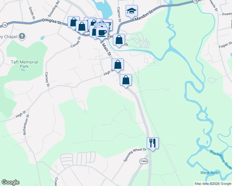 map of restaurants, bars, coffee shops, grocery stores, and more near 24 Road Ahr in Uxbridge