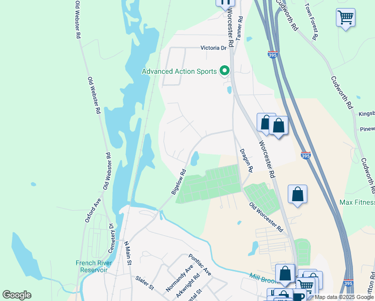 map of restaurants, bars, coffee shops, grocery stores, and more near 49 Bigelow Road in Webster