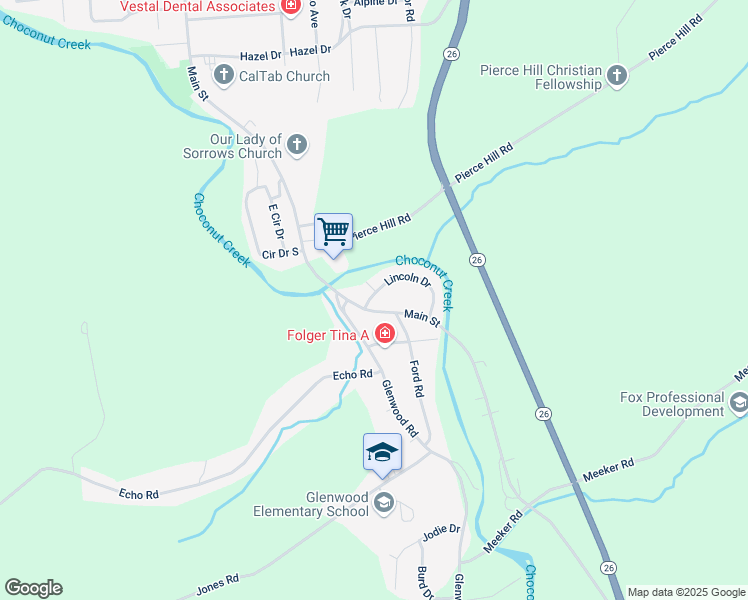 map of restaurants, bars, coffee shops, grocery stores, and more near 1008-1018 Main Street in Vestal
