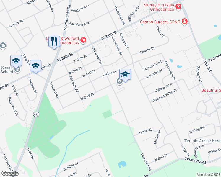 map of restaurants, bars, coffee shops, grocery stores, and more near 3219 W 43rd St in Erie