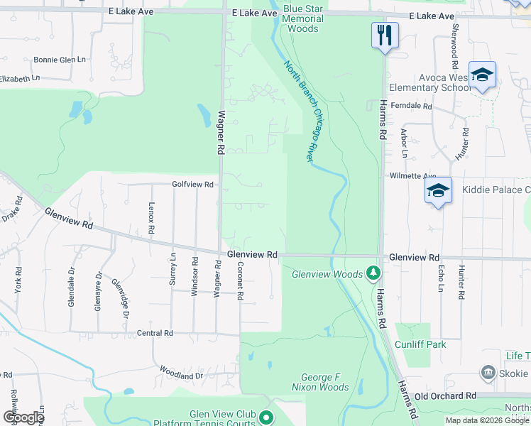 map of restaurants, bars, coffee shops, grocery stores, and more near 809 Greenacres Lane in Glenview