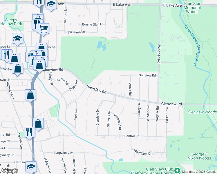 map of restaurants, bars, coffee shops, grocery stores, and more near 1208 Glenview Road in Glenview