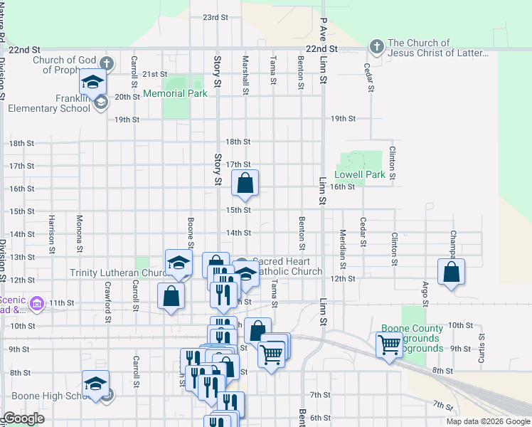 map of restaurants, bars, coffee shops, grocery stores, and more near 1015 14th Street in Boone