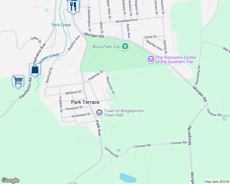 map of restaurants, bars, coffee shops, grocery stores, and more near 1981 Reservoir St in Binghamton