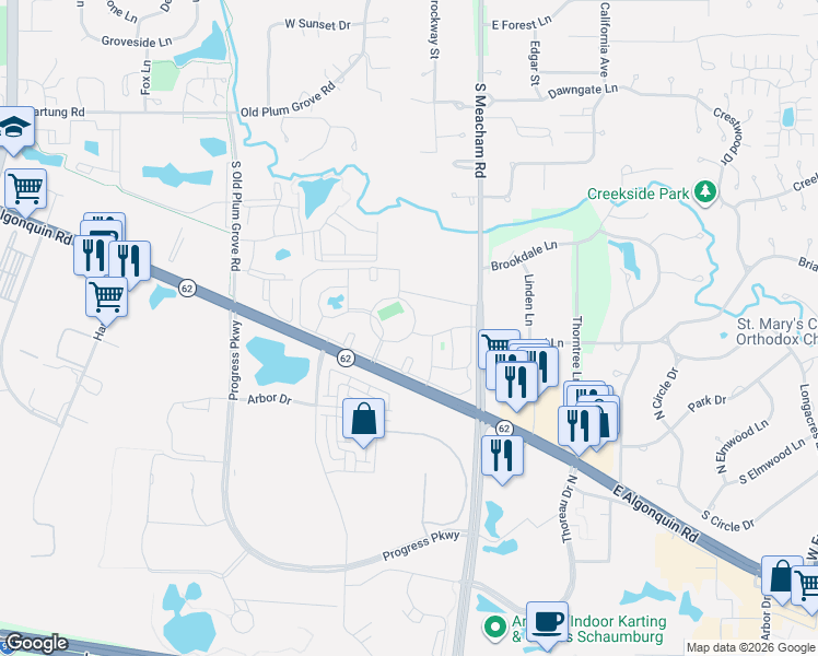 map of restaurants, bars, coffee shops, grocery stores, and more near 1220 East Algonquin Road in Schaumburg