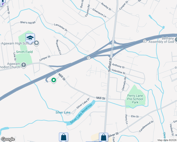 map of restaurants, bars, coffee shops, grocery stores, and more near 2 Mansion Woods Drive in Agawam