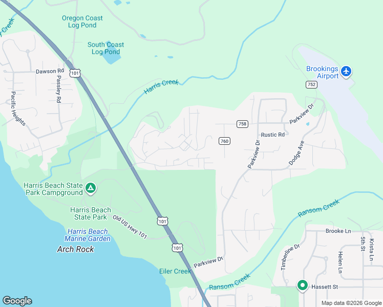 map of restaurants, bars, coffee shops, grocery stores, and more near 1303 Seacrest Lane in Brookings