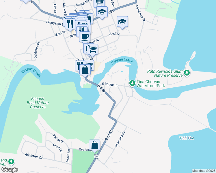 map of restaurants, bars, coffee shops, grocery stores, and more near 34 East Bridge Street in Saugerties