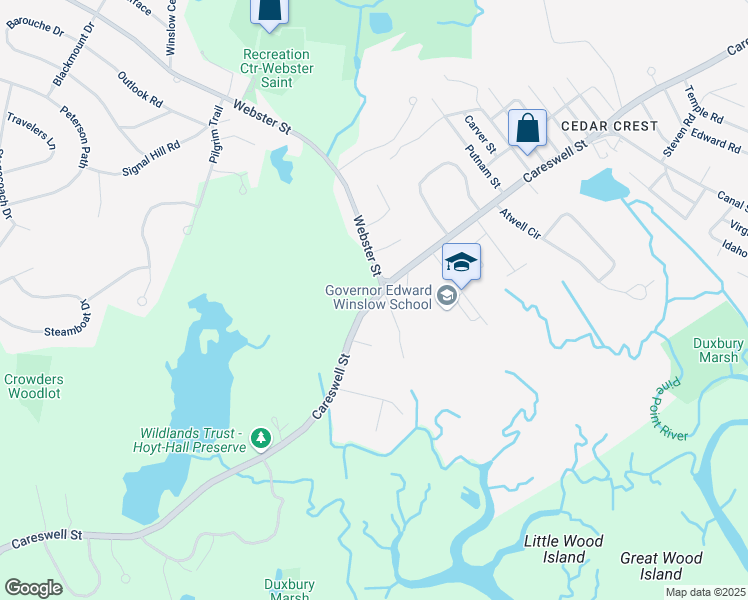 map of restaurants, bars, coffee shops, grocery stores, and more near 634 Careswell Street in Marshfield