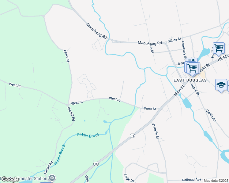 map of restaurants, bars, coffee shops, grocery stores, and more near 37 West Street in Douglas