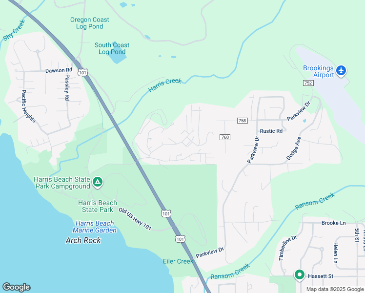 map of restaurants, bars, coffee shops, grocery stores, and more near 1410 Glenwood Drive in Brookings