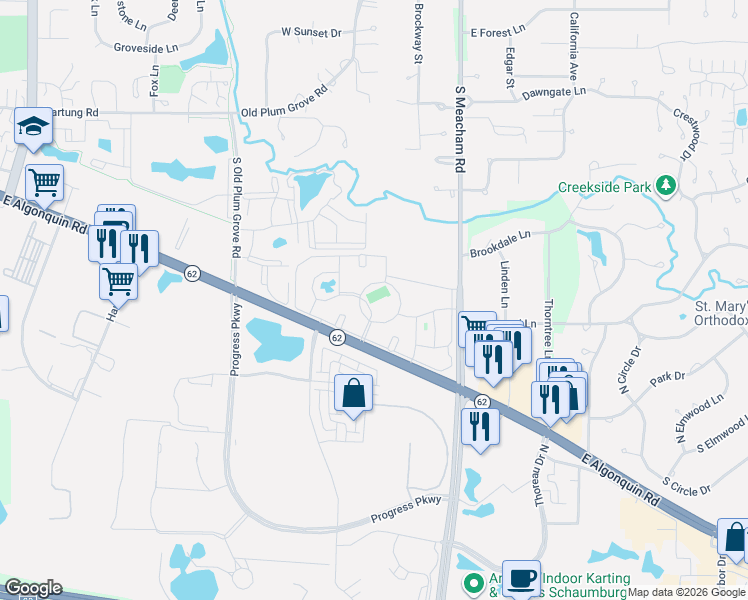 map of restaurants, bars, coffee shops, grocery stores, and more near 999 North Plaza Drive in Schaumburg
