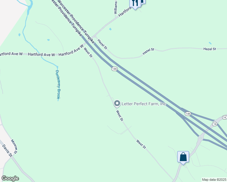 map of restaurants, bars, coffee shops, grocery stores, and more near 108 West Street in Uxbridge
