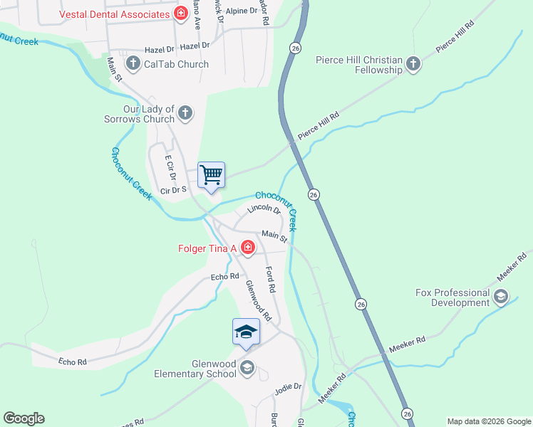 map of restaurants, bars, coffee shops, grocery stores, and more near 1013 Main Street in Vestal