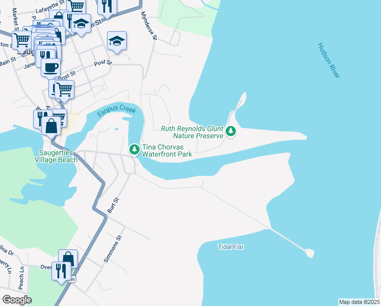 map of restaurants, bars, coffee shops, grocery stores, and more near Lighthouse Drive in Saugerties