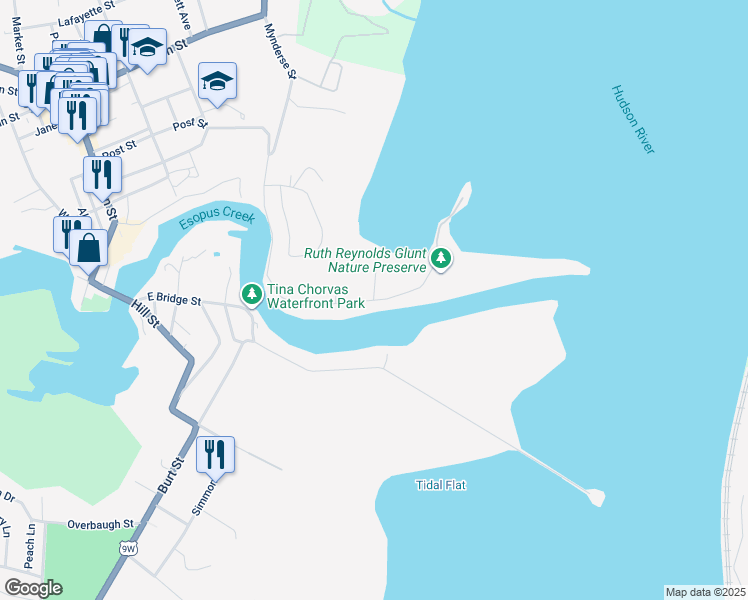 map of restaurants, bars, coffee shops, grocery stores, and more near Lighthouse Drive in Saugerties