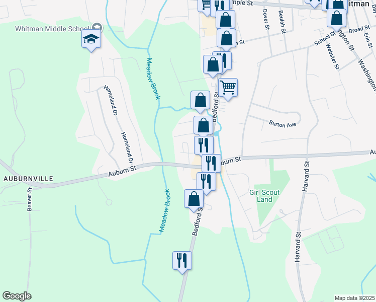 map of restaurants, bars, coffee shops, grocery stores, and more near 62 Joyce Avenue in Whitman