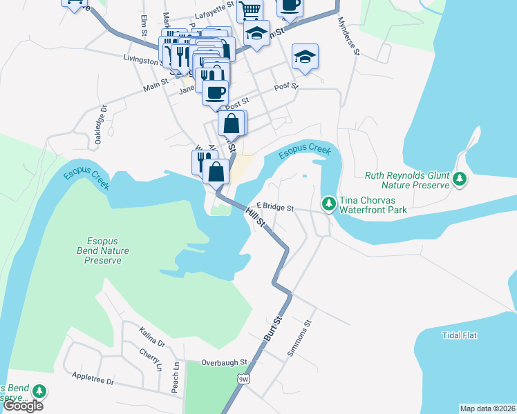 map of restaurants, bars, coffee shops, grocery stores, and more near 2 Theodore Place in Saugerties