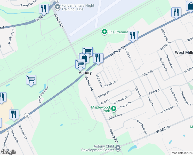 map of restaurants, bars, coffee shops, grocery stores, and more near 2700-2898 Greenhill Drive in Erie