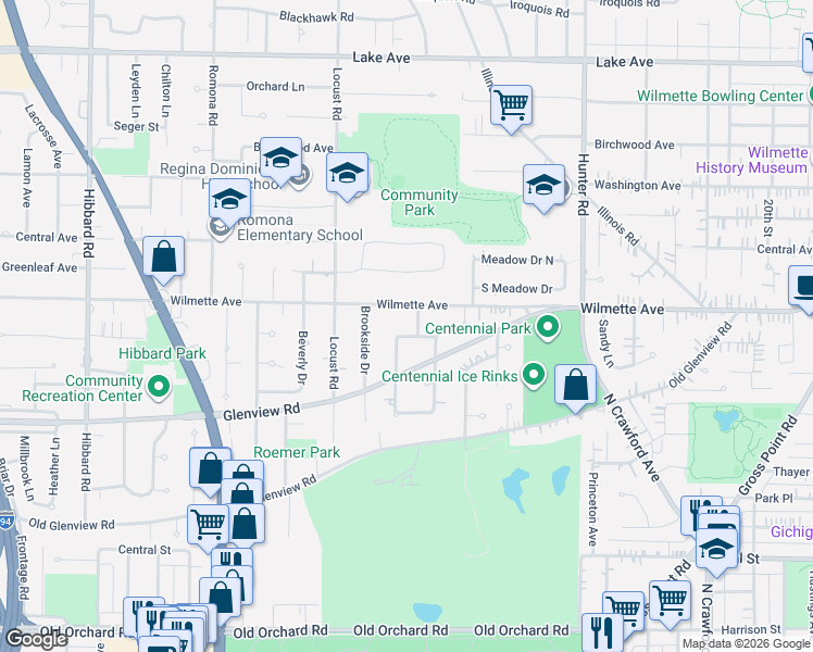 map of restaurants, bars, coffee shops, grocery stores, and more near 2541 Wilmette Avenue in Wilmette