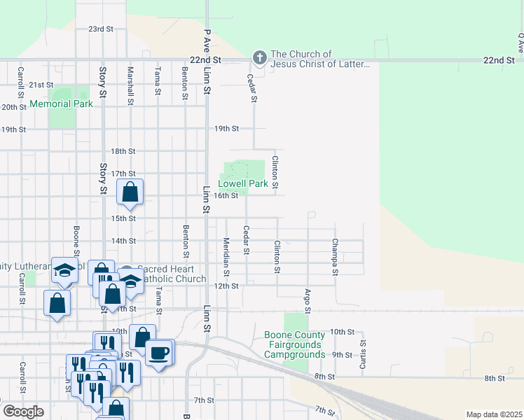 map of restaurants, bars, coffee shops, grocery stores, and more near 1524 16th Street in Boone