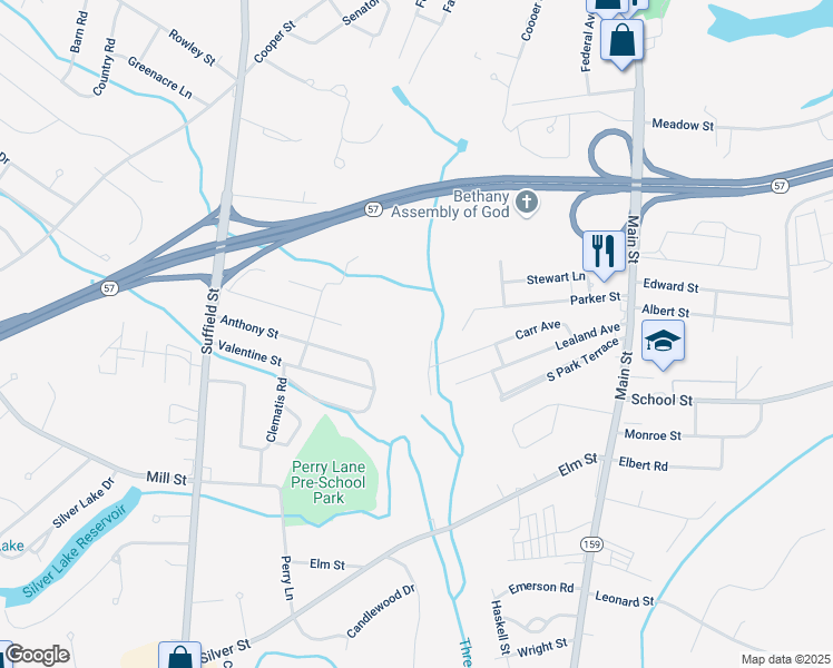 map of restaurants, bars, coffee shops, grocery stores, and more near 99 Mardale Avenue in Agawam