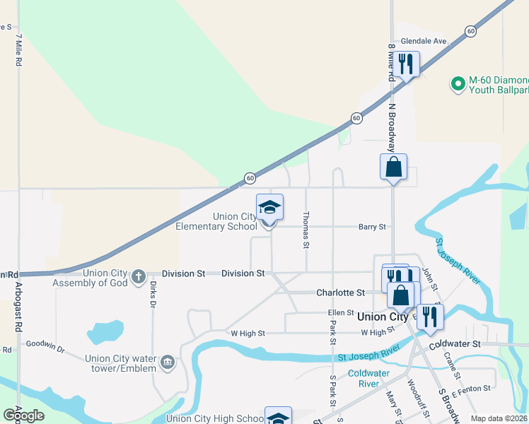 map of restaurants, bars, coffee shops, grocery stores, and more near 635 Walnut Lane in Union City