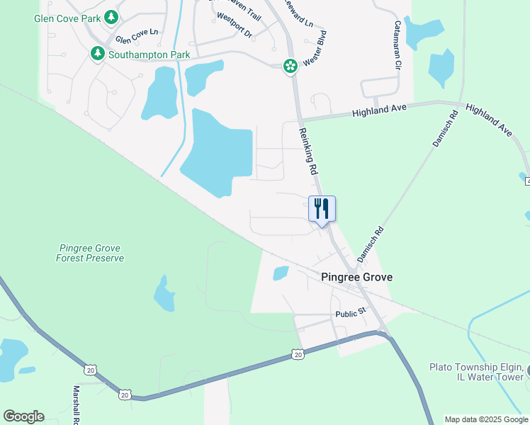 map of restaurants, bars, coffee shops, grocery stores, and more near 288 Maryland Lane in Pingree Grove