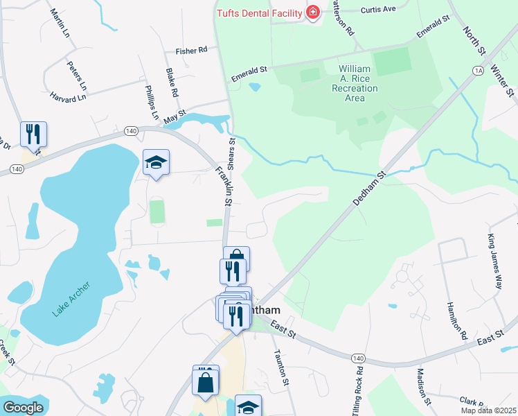 map of restaurants, bars, coffee shops, grocery stores, and more near 15 Kevin Joe's Way in Wrentham