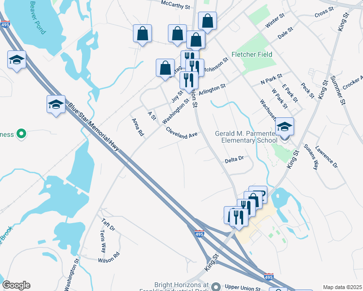 map of restaurants, bars, coffee shops, grocery stores, and more near 35 Cleveland Avenue in Franklin