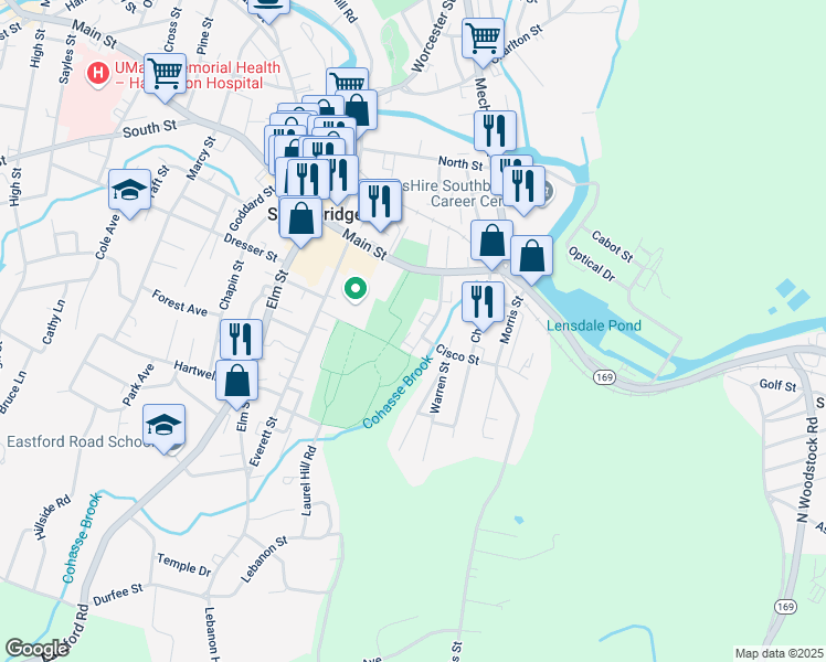 map of restaurants, bars, coffee shops, grocery stores, and more near 113 Massachusetts 131 in Southbridge