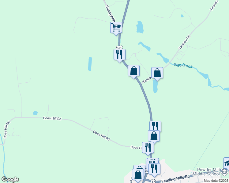 map of restaurants, bars, coffee shops, grocery stores, and more near 681 College Highway in Southwick
