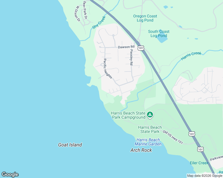map of restaurants, bars, coffee shops, grocery stores, and more near 96448 Shorewood Terrace in Brookings