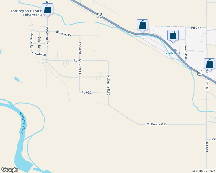 map of restaurants, bars, coffee shops, grocery stores, and more near 7064 McKenna Road East in Torrington