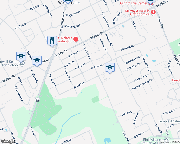 map of restaurants, bars, coffee shops, grocery stores, and more near 3228 W 42nd St in Erie