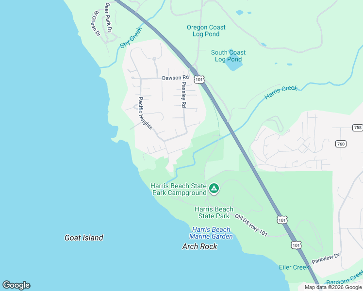map of restaurants, bars, coffee shops, grocery stores, and more near 96506 Ocean Park Court in Brookings