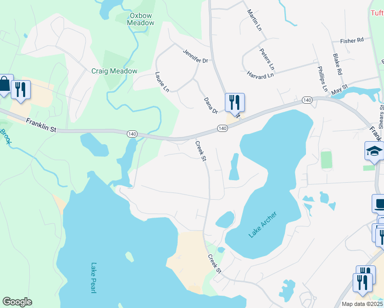 map of restaurants, bars, coffee shops, grocery stores, and more near 481 Creek Street in Wrentham