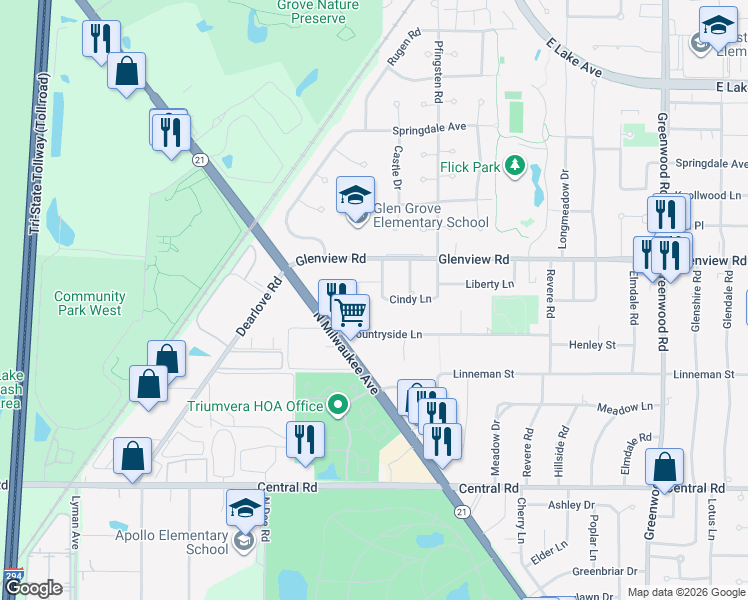map of restaurants, bars, coffee shops, grocery stores, and more near 902 Neil Lane in Glenview