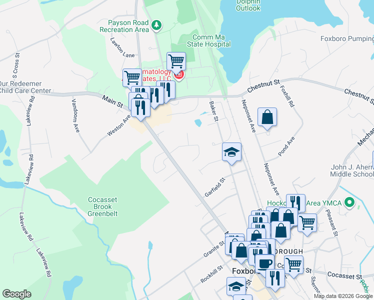 map of restaurants, bars, coffee shops, grocery stores, and more near 11 Authelet Way in Foxborough