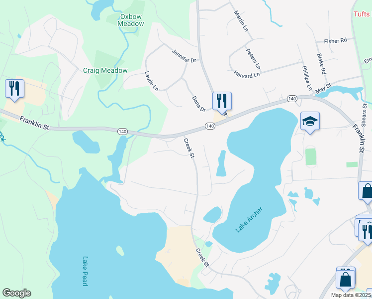 map of restaurants, bars, coffee shops, grocery stores, and more near 481 Creek Street in Wrentham