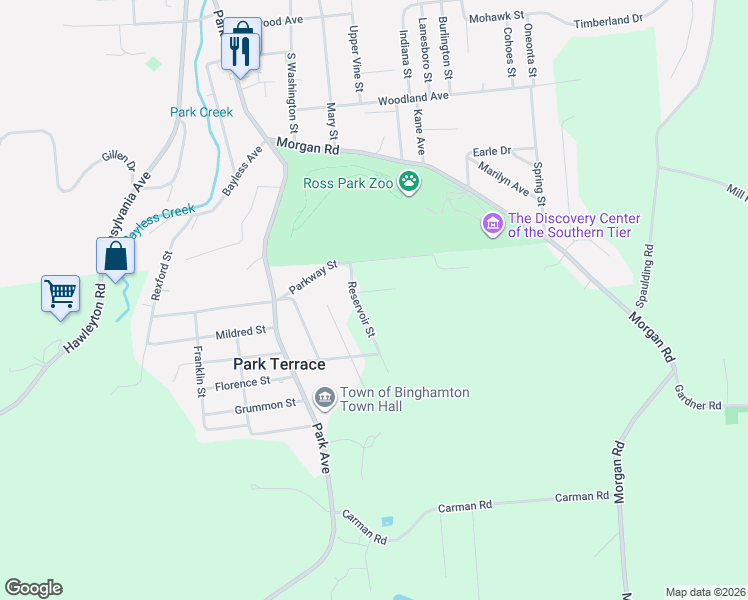 map of restaurants, bars, coffee shops, grocery stores, and more near 3570 Grandview Street in Binghamton