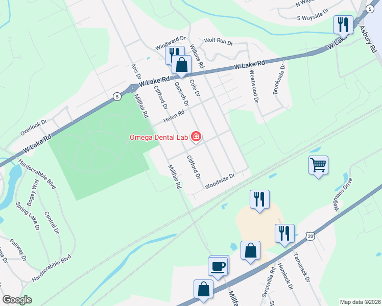 map of restaurants, bars, coffee shops, grocery stores, and more near 1811 Clifford Drive in Erie