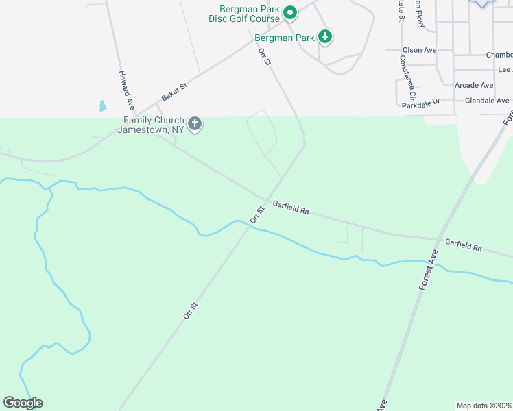 map of restaurants, bars, coffee shops, grocery stores, and more near 1701 Orr Street in Jamestown