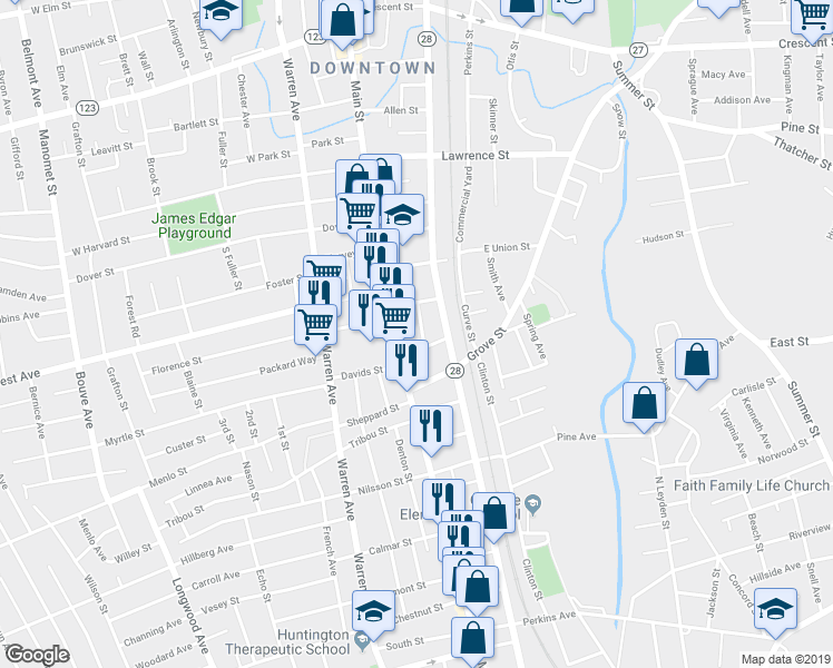 map of restaurants, bars, coffee shops, grocery stores, and more near 25 Owens Avenue in Brockton