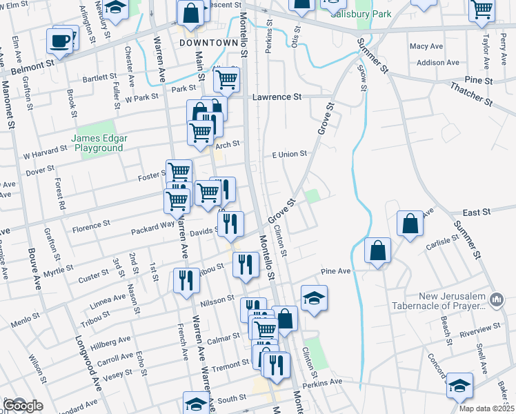 map of restaurants, bars, coffee shops, grocery stores, and more near 674 Montello Street in Brockton