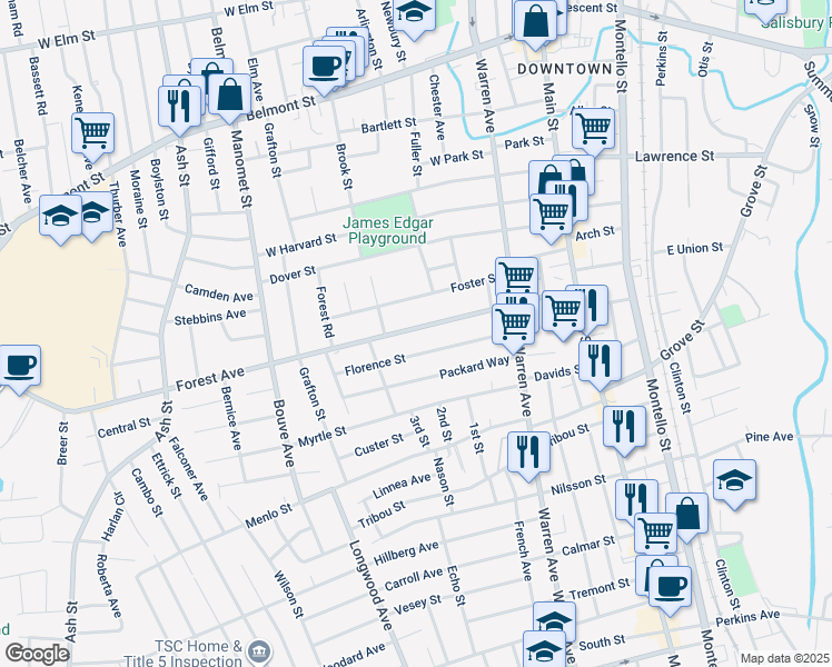 map of restaurants, bars, coffee shops, grocery stores, and more near 138 Forest Avenue in Brockton