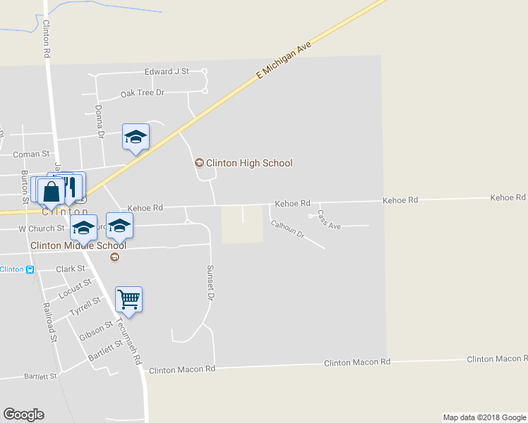map of restaurants, bars, coffee shops, grocery stores, and more near 102 Calhoun Drive in Clinton