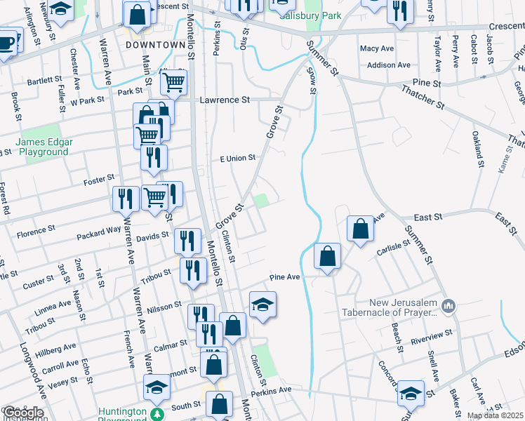 map of restaurants, bars, coffee shops, grocery stores, and more near 32 Spring Avenue in Brockton
