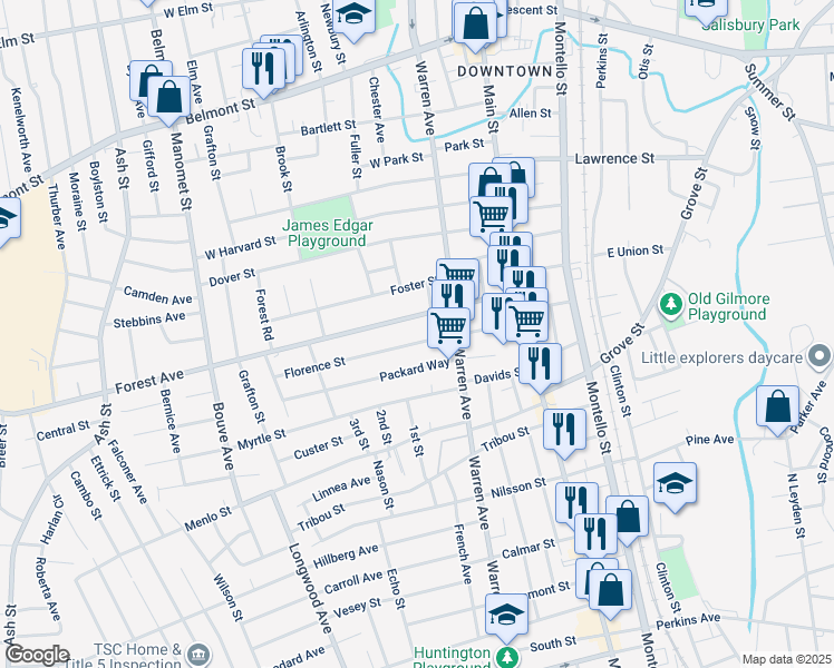 map of restaurants, bars, coffee shops, grocery stores, and more near 38 Track Street in Brockton
