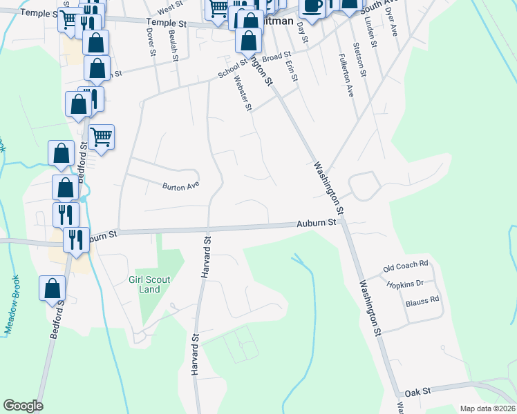 map of restaurants, bars, coffee shops, grocery stores, and more near 30 Newland Drive in Whitman